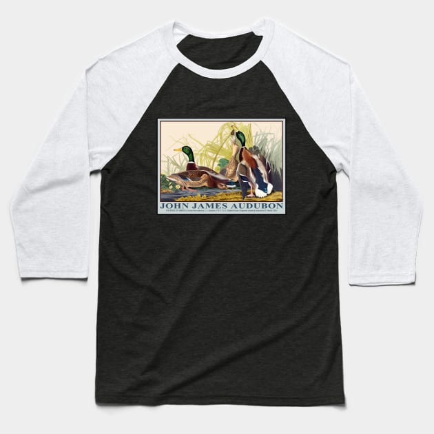 Mallard Ducks by John J. Audubon Baseball T-Shirt by RockettGraph1cs